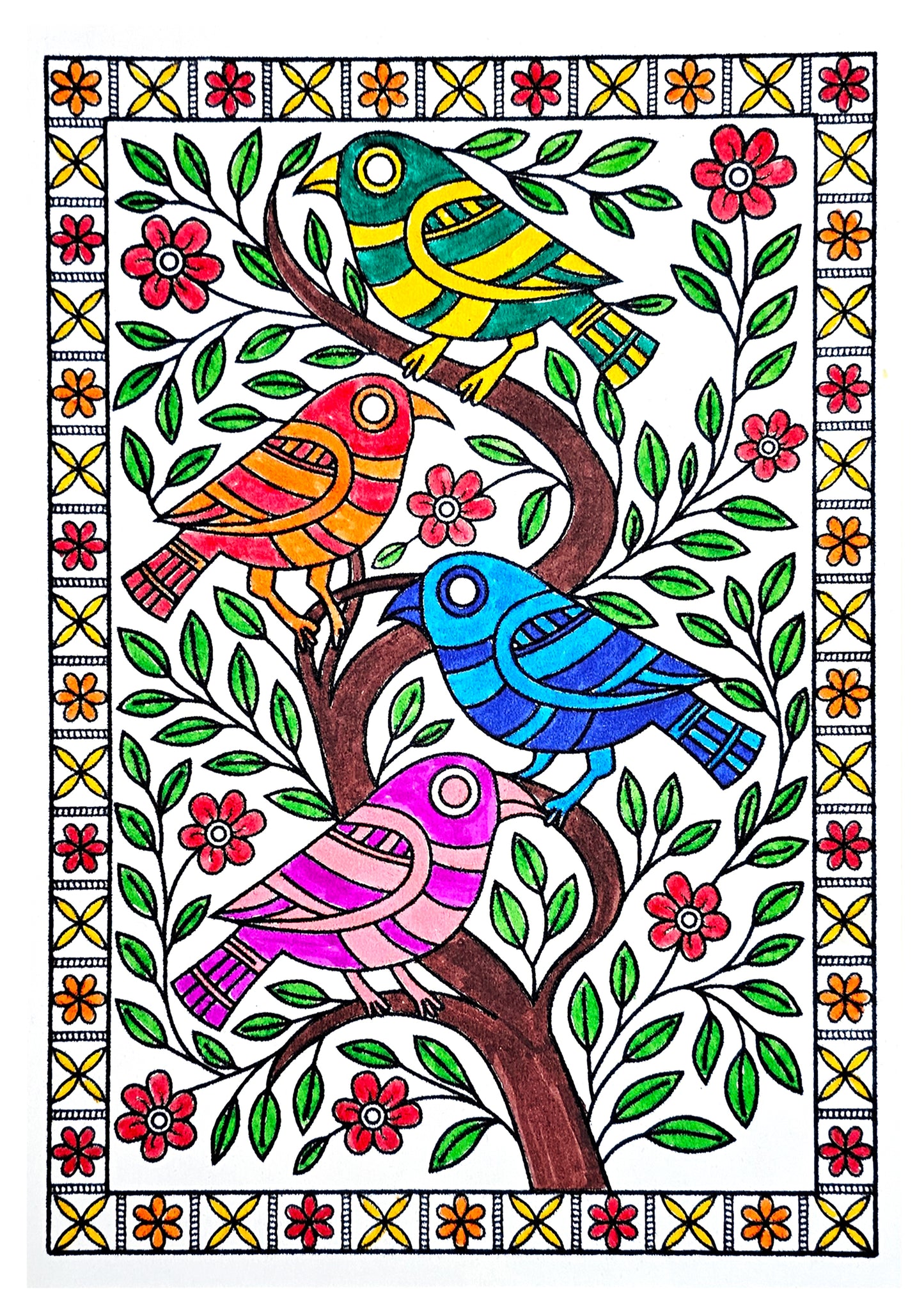 Charming Madhubani Birds Art