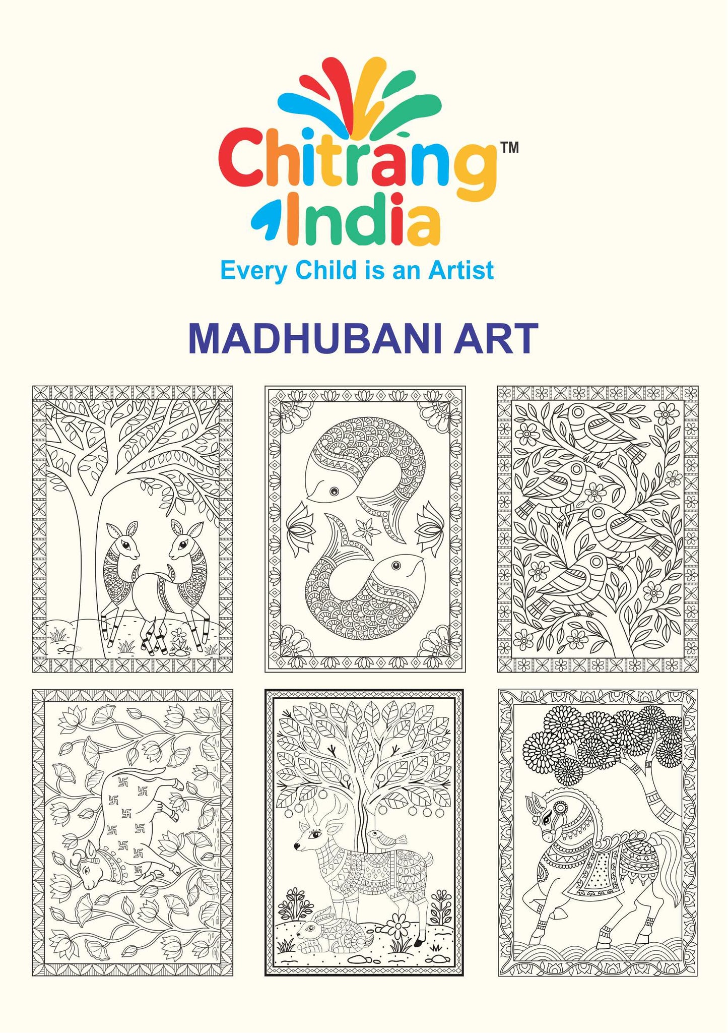 Chitrang India – Madhubani Art | Jumbo Colouring Sheets Kit (Set of 6)