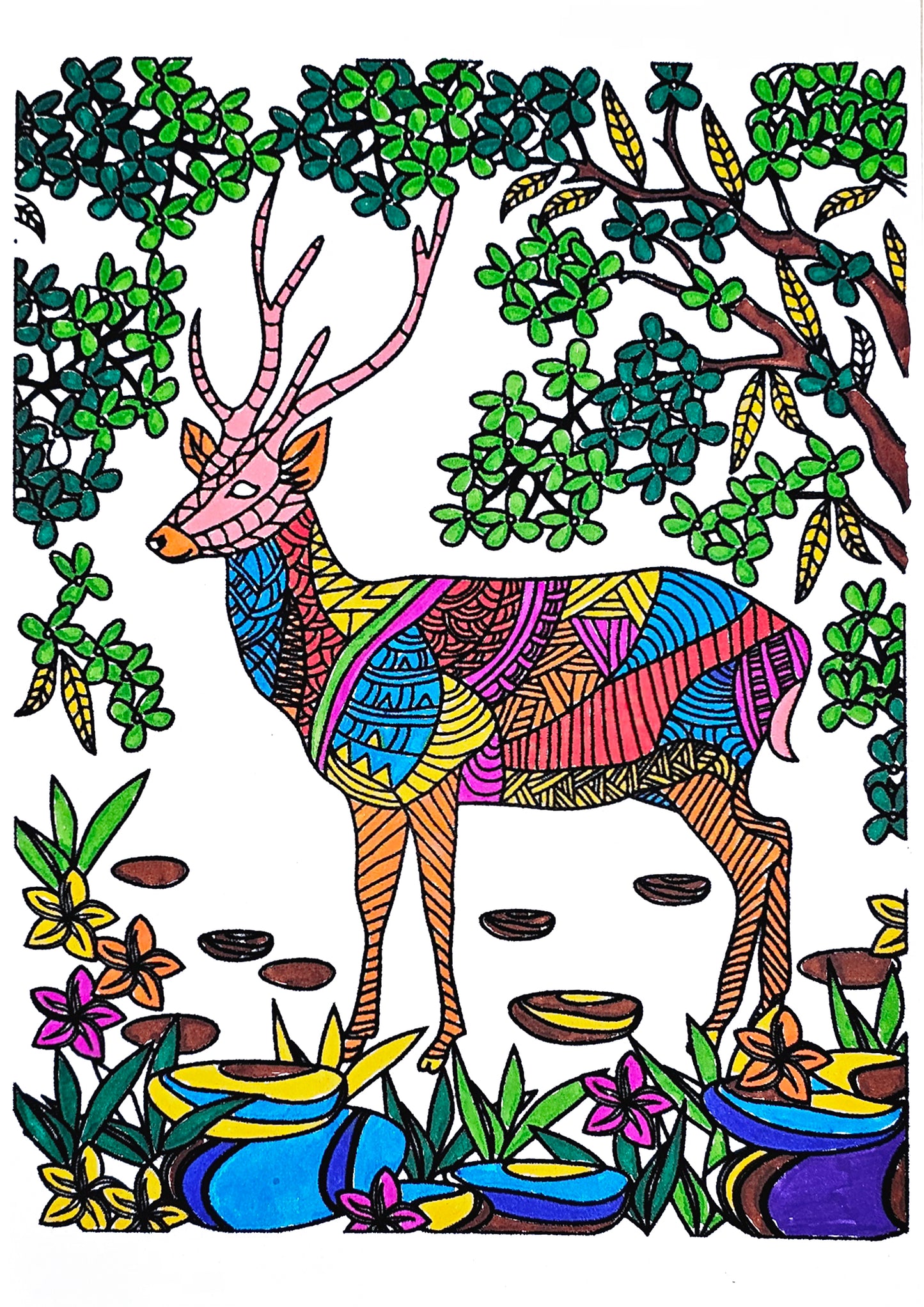Detailed Stag Mandala Line Art