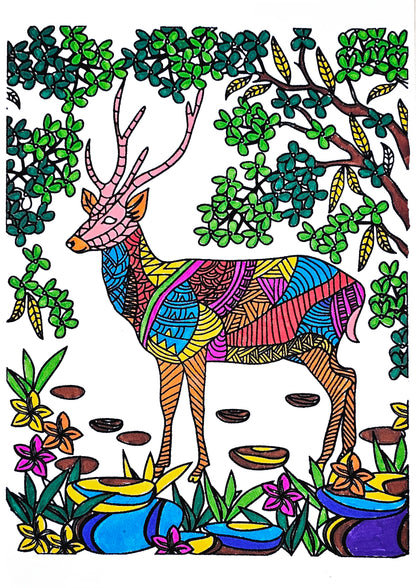 Detailed Stag Mandala Line Art