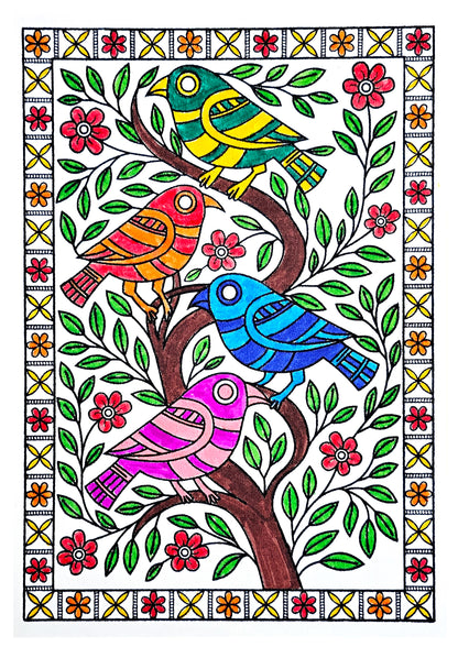 Charming Madhubani Birds Art