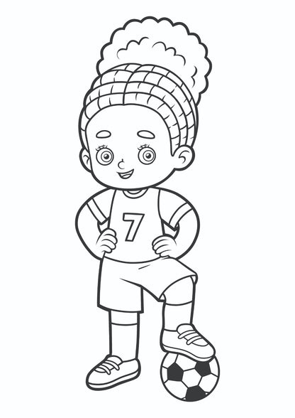 Girls' Soccer Star Line Art