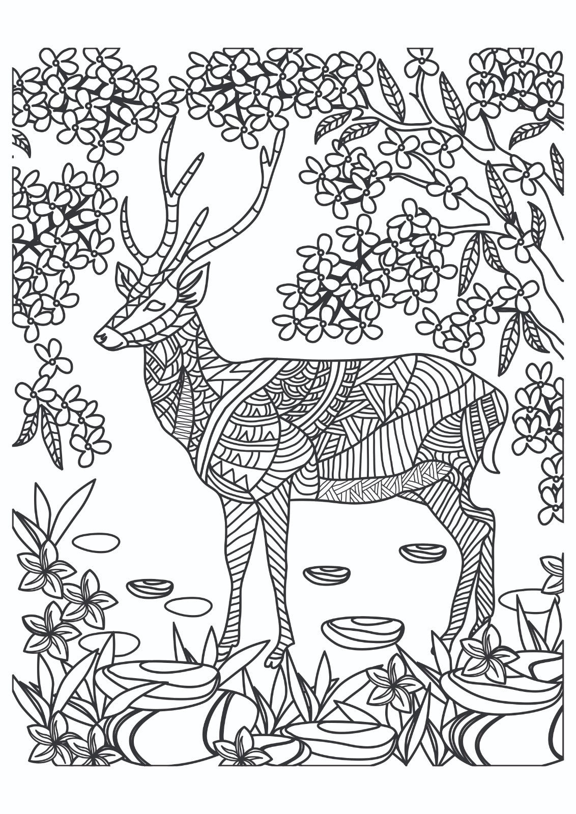 Detailed Stag Mandala Line Art