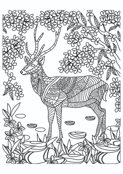 Detailed Stag Mandala Line Art